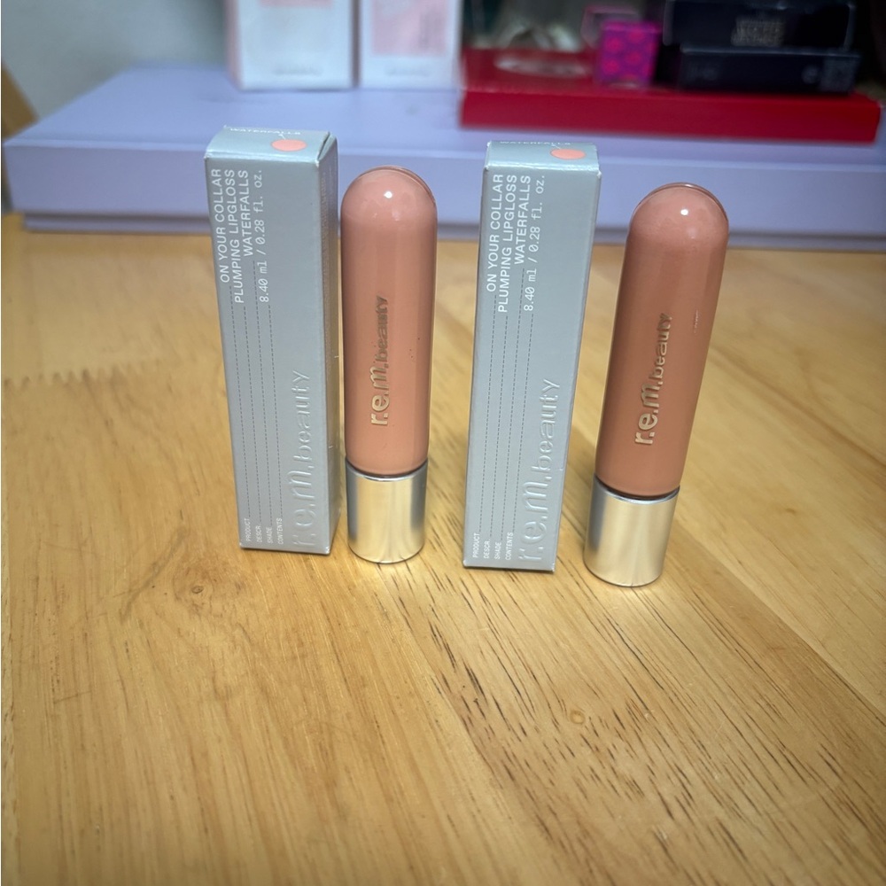 r.e.m. beauty ON YOUR COLLAR Plumping Lip Gloss ~ WATERFALLS *Lot Of 2* BNIB NEW